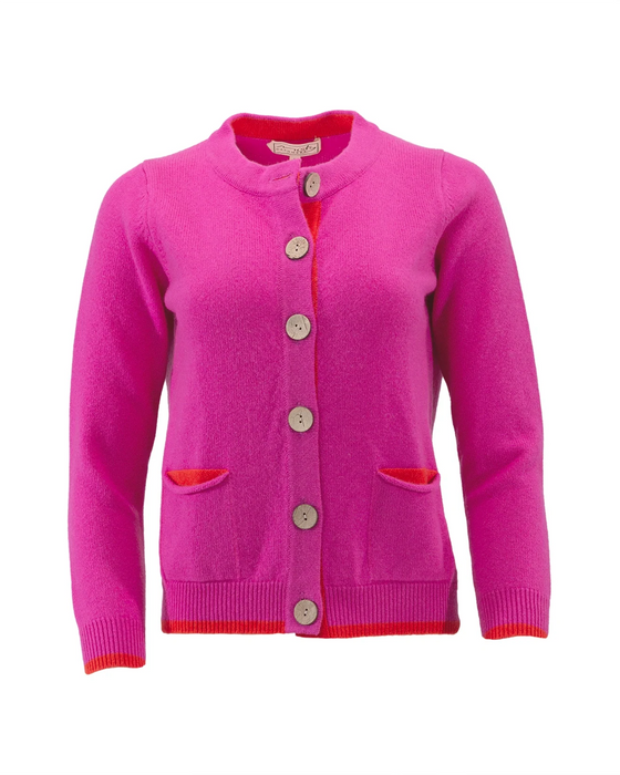 Cashmere/Merino Women's Pocket Cardigan - Pink & Orange