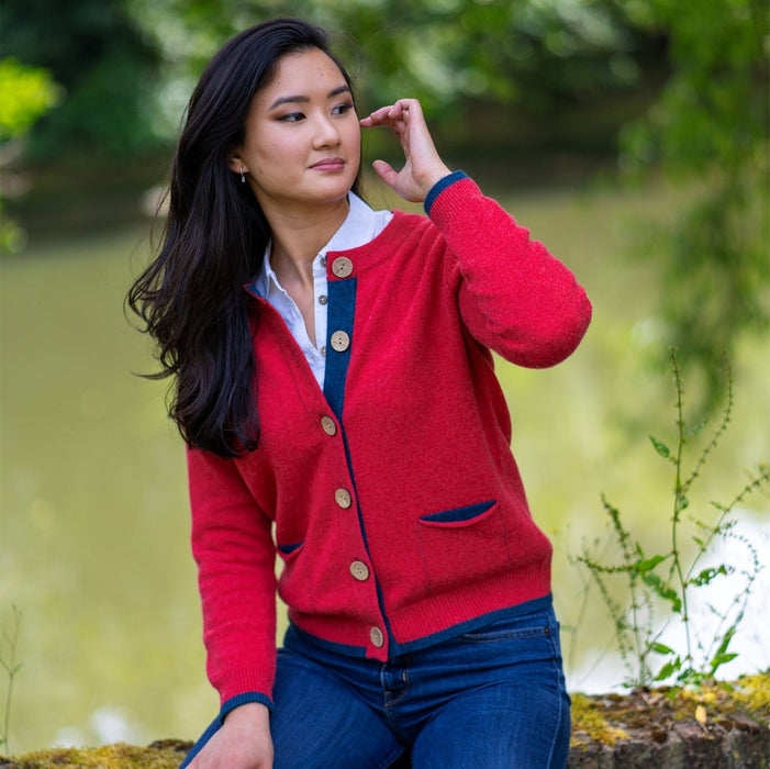 Women's Pocket Cardigan in Cashmere/Merino - Burnt Coral