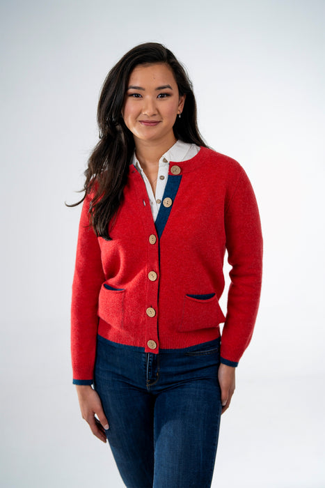 Women's Pocket Cardigan in Cashmere/Merino - Burnt Coral